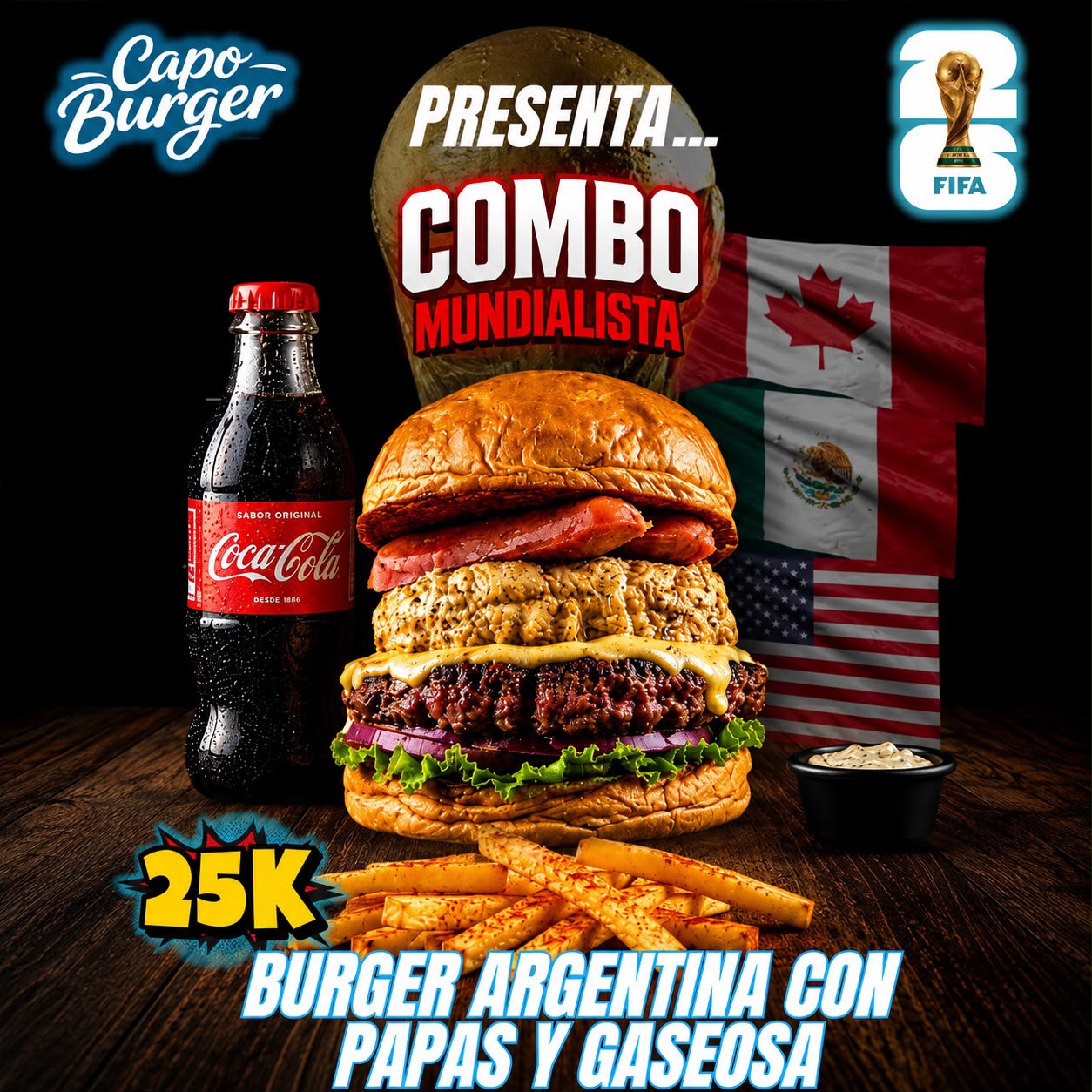 Combo Burger Argentina con papas y gaseosa